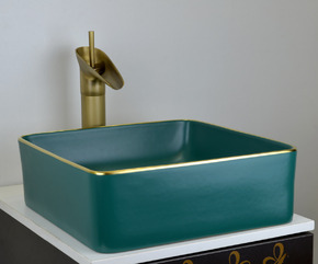 Керамическая раковина BronzeDeLuxe 1063 зеленая с золотым ободом