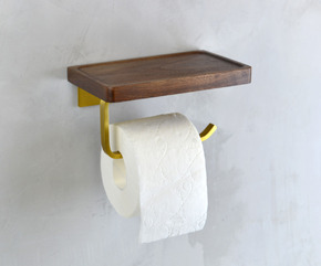 Держатель туалетной бумаги с деревянной полочкой BronzedeLuxe 10705G матовое золото