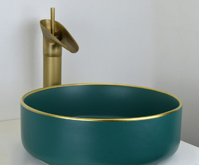 Керамическая раковина BronzeDeLuxe 1054 зеленая с золотым ободом