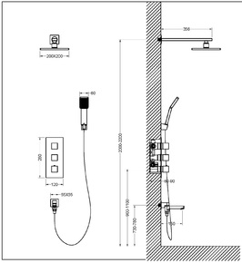 Душевая система скрытого монтажа с термостатом Timo Tetra-Thermo SX-0199/00SM хром